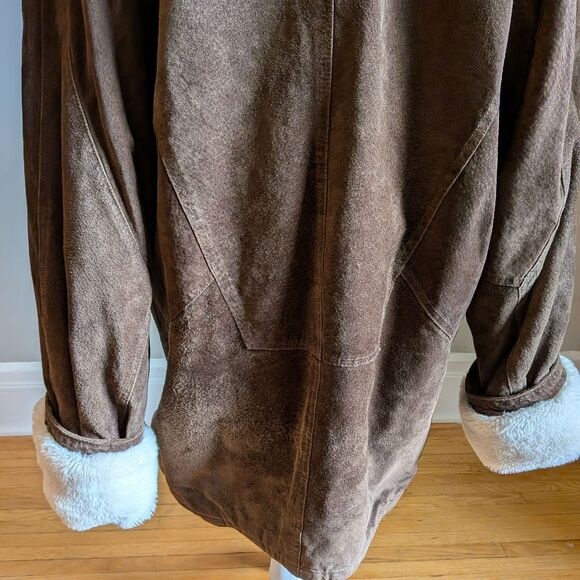 Vintage 90s Midwest Traders Suede Chore Coat Faux Sherpa Leather Jacket Size L - Picture 10 of 10